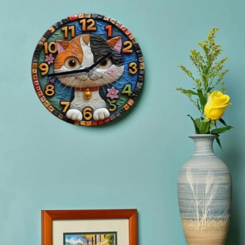 NIB! Adorable Black, Orange and White Cat Clock!